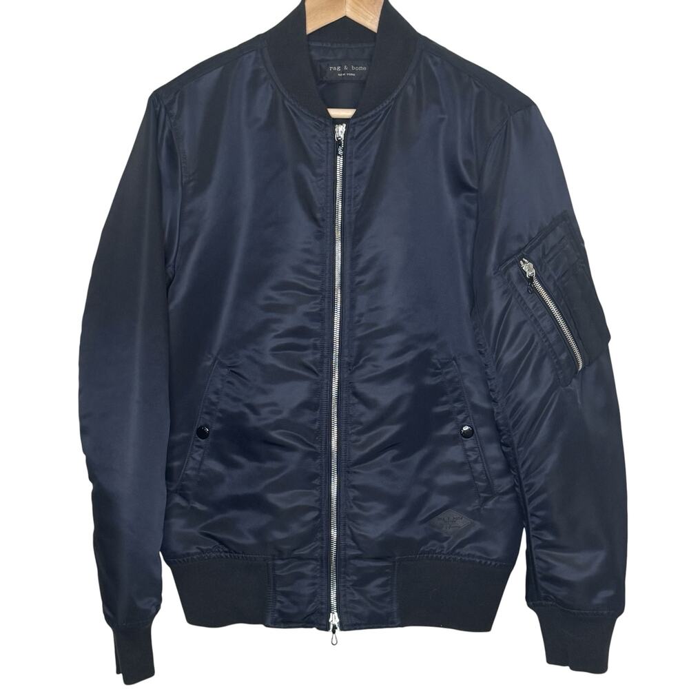 Rag & Bone Black Manston Bomber Nylon Flight Jacket Orange Lining